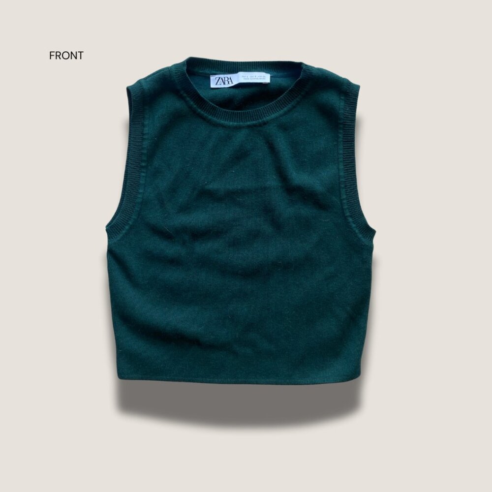 Dark Green Ribbed Crop Top - Picture 3 of 4